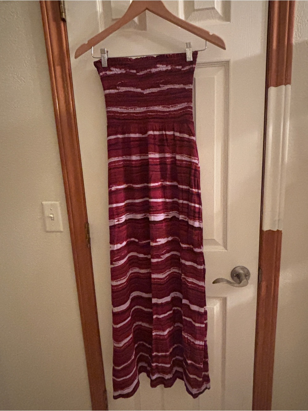 Evereve Burgundy Striped Strapless Maxi Dress
